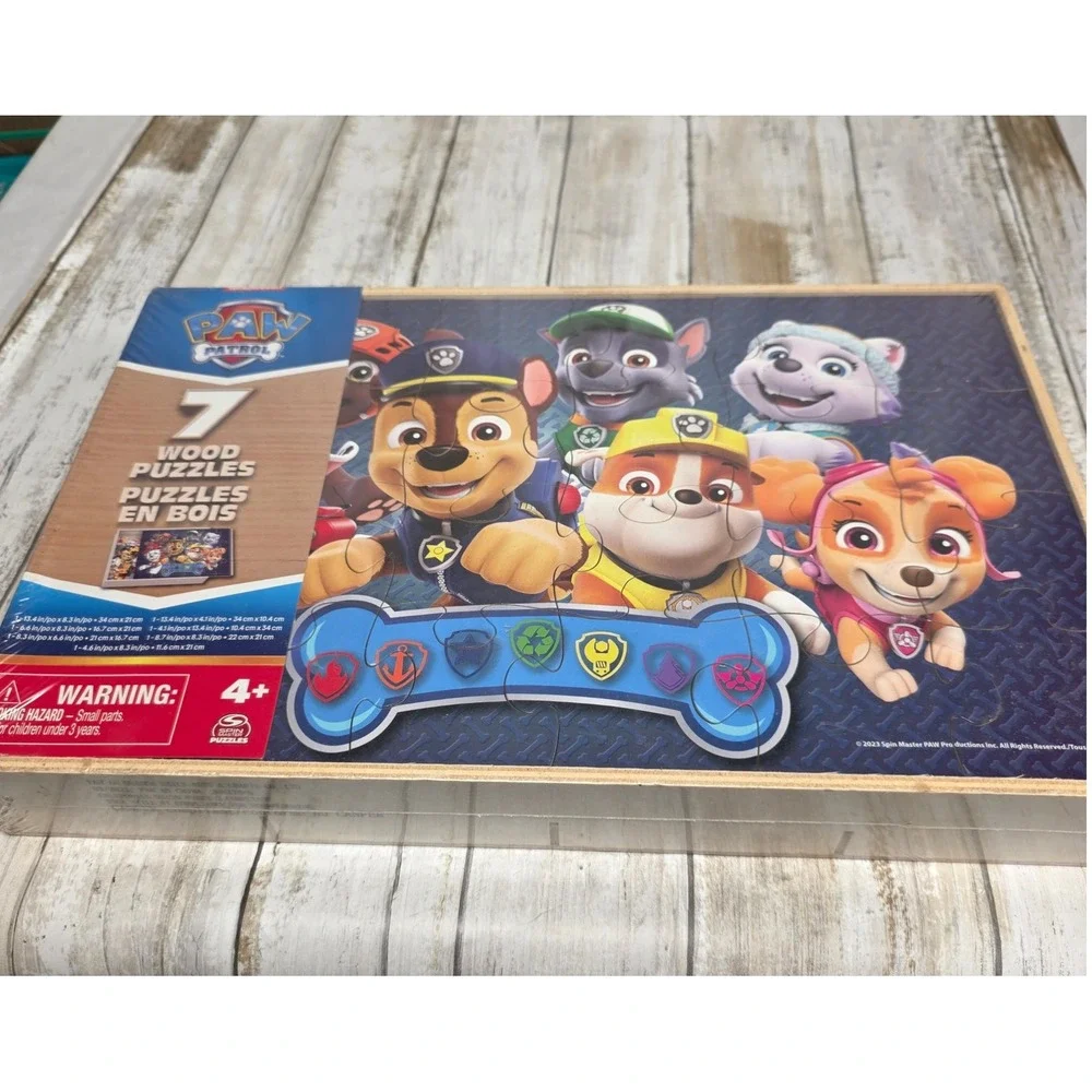 Paw Patrol 7 Wood Puzzles Set in Storage Box Spin Master Kids Jigsaw Puzzles NEW